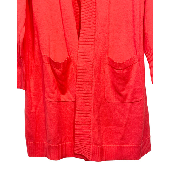 Isaac Mizrahi Live QVC Sz L Long Cardigan Duster Tropical Pink Cotton Blend Knit - Picture 6 of 10
